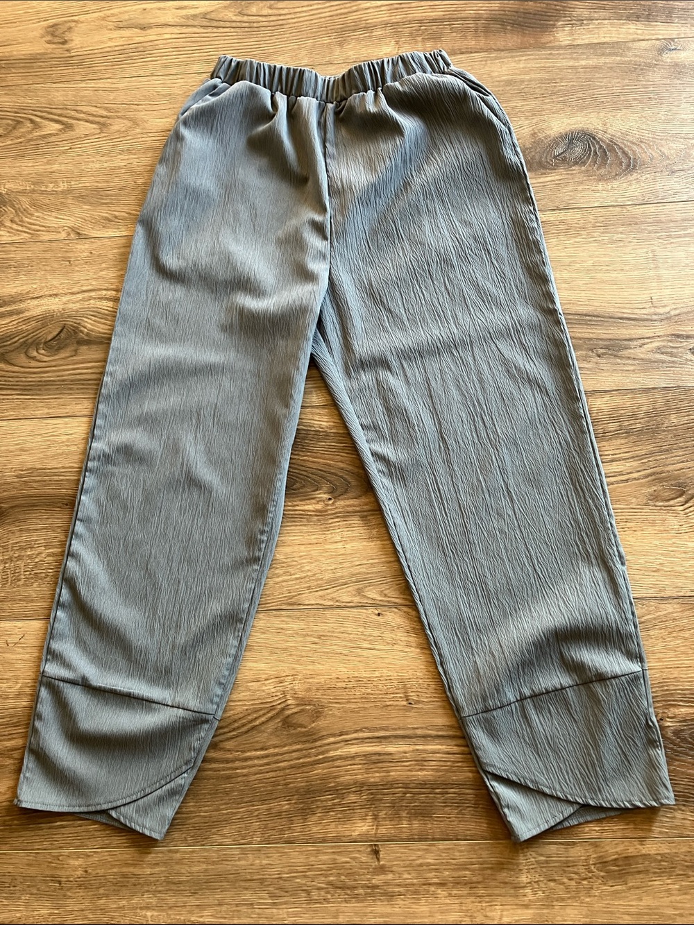 SHEIN Women's Cropped Elastic Waist Grey Textured Ankle Pants